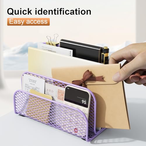 gianotter Mail Organizer Countertop, Metal File Holder with 3-Slot, Purple Desk Accessories & Workspace Organizers (Purple) - color: Purple