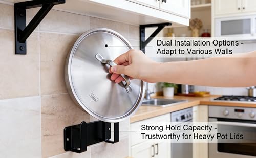 Stainless Steel Under Cabinet Cutting Board Holder Black Wall Mounted Pot Lid Storage Adhesive Punch Free No Drill Kitchen Organizer 7" x 2.3" x 1.8" - color: Black