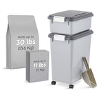 IRIS USA Dog Food Storage Container, 30 lbs & 11 lbs Combo, Cat Food Storage Container, Dog Treat Container, Airtight, Stackable, 2-Cup Scoop, Wheels, Easy Mobility, Gray - color: Gray/Dark Gray
