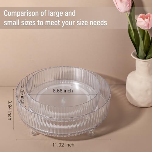 360 Rotating Makeup Organizer Perfume Tray Skincare Holder Spinning Cosmetic Storage Bathroom Countertop Organizer Lazy Susan Turntable for Dresser, Vanity, Kitchen, Small Clear - color: Clear, size: 9"
