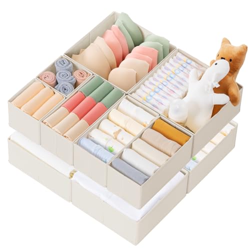 Criusia Drawer Organizer Clothes, 10 Pack Dresser Organizer for Baby Clothes, Underwear, Sock- Foldable Closet Organization and Storage Dividers Bins for Nursery, Bedroom (Oatmeal) - color: Oatmeal, size: 10PACK