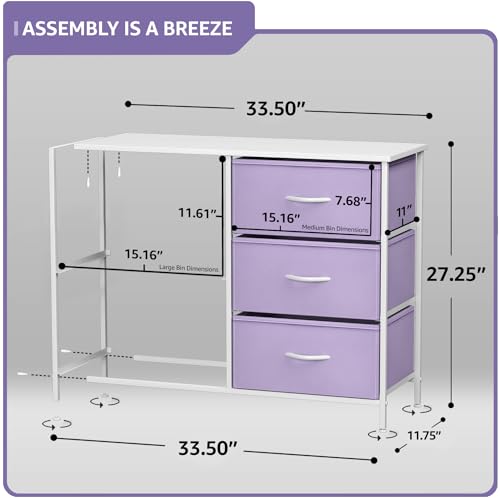 Sorbus Kids Dresser with 5 Drawers - Storage Chest Organizer Unit with Steel Frame, Wood Top & Handles, Tie-dye Fabric Bins for Clothes - Wide Furniture for Bedroom Hallway Kids Room Nursery & Closet - color: Purple, style: 5-Drawer