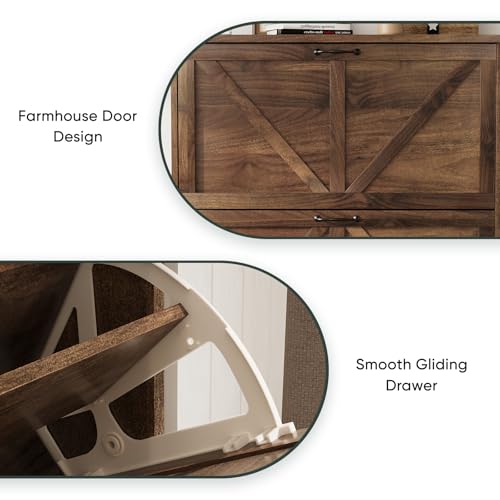 Smart FENDEE Shoe Cabinet, Shoe Storage Cabinet for Entryway with 2 Flip Drawers, Narrow Farmhouse Shoe Organizer Cabinet, Slim Shoe Rack Cabinet, 31.5in Walnut - color: Walnut, size: Width - 31.5 inches