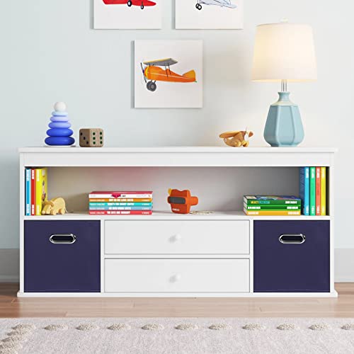 Fabric Cubby Storage Bins，13x13x13 Inches ，Cube Organizer Bins Foldable Storage Bins with Dual Handles Fabric Organizer Bins and Basket Storage Box，Set of 3 ，Navy Blue - color: Navy Blue, size: 3 Pack