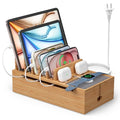 Pezin & Hulin Cell Phone Charging Station for Multi Devices, All in One Desktop Charger Organizer, with Power USB Charge Adapter and 6 Cables, Use As Power Strip Hidden Box -Natural Bamboo Color - color: Natural