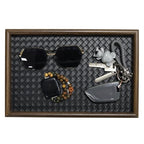 Wooden Valet Tray with Leather Base, EDC Catch All Tray Nightstand Entryway Table Vanity Organizer 11.8x7.9, Black - color: Black