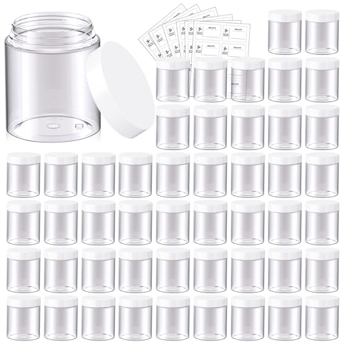 48 Pack 8 OZ Plastic Jars Round Clear Cosmetic Container Jars with White Lids, Eternal Moment Plastic Slime Jars for Lotion, Cream, Ointments, Makeup, Eyeshadow, Rhinestone, Samples, Travel Storage - color: White Lid, size: 8 Ounce