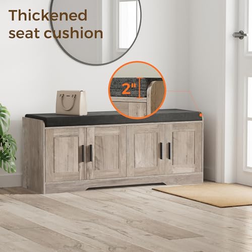 Homleke 2-Tier Storage Bench, Shoe Bench with Thickened Padded Seat Cushion, Entryway Bench with 4 Doors, Adjustable Shelf, 13.8" D x 45.3" W x 18.5" H, for Entryway, Living Room, Bedroom, Greige - color: Greige, size: 45.3"