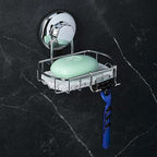 HASKO Suction Cup Soap Dish for Shower Wall, Rustproof Stainless Steel Shower Soap Holder for Bathroom with Hooks and Soap Saver, Includes Optional No Drill Adhesive Mount, Silver - color: Silver