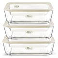 Urban Green Glass Food Container Set with Glass Lid, 3 Pack, Food Storage Containers Set, Airtight, LeakProof, 100% Plastic Free, Meal Prep Containers (White Color) - color: White Sand-SQ-3p