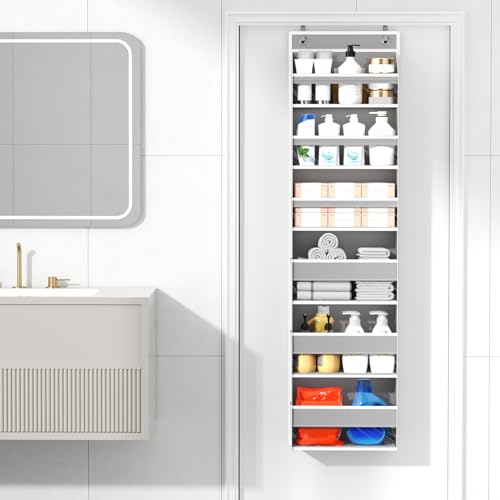 Mefirt Over The Door Organizer, 6 Shelf Door Hanging Organizers with 6 Large Capacity Pockets, Behind Door Storage Hanging Shelves for Closet Wall Bathroom Bedroom Nursery - color: Grey, size: 6-Tier