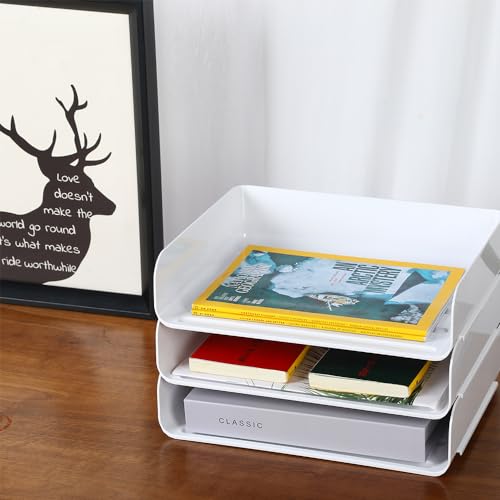 3 Tiers Stackable A4 Paper Trays, Office Desk File Holder, Tidy File Document Letter Book Paper Organizer (3 Tiers,White) - color: White, size: 3 tiers