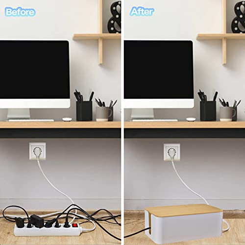 Cable Management Box Organizer, Set of 3 Bamboo Lid Storage Wires Holder to Cover Hide Surge Protector, Power Strips & Cords- with 5 Cables Fastening Tapes for Home, Office, Desk, PC, TV, USB Hub - size: 3 Pack (XL+L+M)