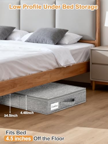 punemi 4.5 Inch Tall Under Bed Storage Containers,Low Profile Underbed Clothes Storage Bin with Sturdy Side & Bottom Support, Use as Clothes Organizer, Pillow and Blanket Organizer, 2 Pack, Grey - color: Grey-rigid-2pack, size: 4.5 inch