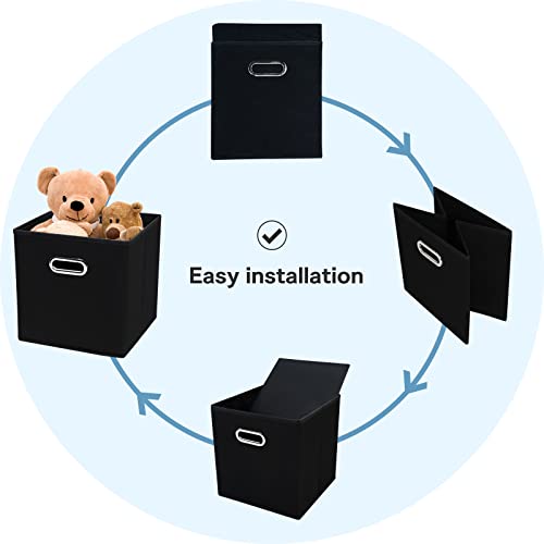 Black Fabric Cubby Storage Bins，13x13x13 Inches ，Cube Organizer Bin Foldable Storage Boxes with Dual Handles Fabric Organizer Box and collapsible Storage basket，Set of 3 ，Black - color: Black, size: 3 Pack