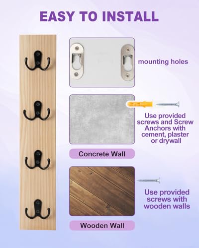 UCEC Wooden Key Holder Wall Mount with Hooks, Vertical Key Holder for Wall Organizer for Keys, Wallets, Mail – Space-Saving Key Rack Wall Mount for Entryway, Living Room, or Garage – Natural Wood - color: Natural Wood Color