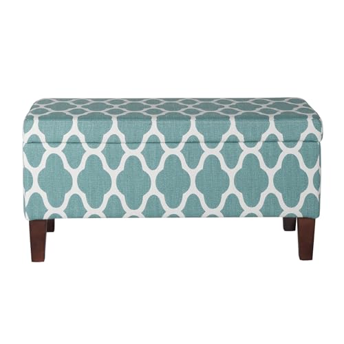 HomePop Large Upholstered Rectangular Storage Ottoman Bench with Hinged Lid, Teal Blue Geometric - color: Teal Blue Geometric
