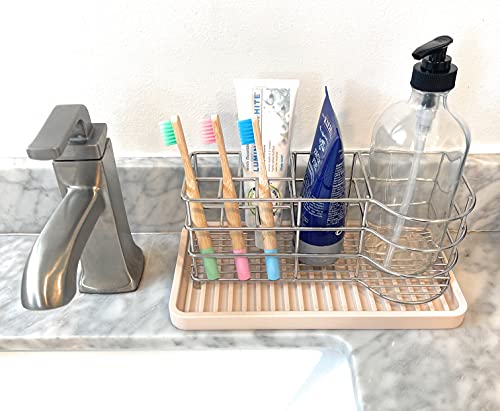 Happitasa Silicone Kitchen Sink Organizer Tray, Sponge Holder and Countertop Protector | Bathroom and Kitchen Soap Dish and Dispenser Tray (Sand Dollar, 10"x5.25") - color: Sand Dollar, size: 10"x5.25"
