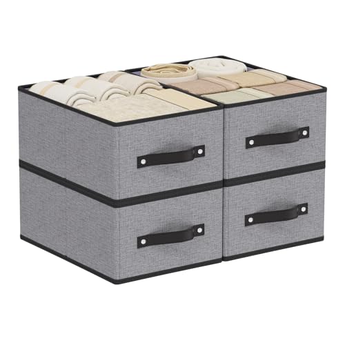 Foldable Storage Boxes, Storage Baskets with Handles, Fabric Cube Organizer Bins for Shelves Bedroom Laundry, 13 × 9.1 × 5.5 Inch, Gray, 4-Pack - color: Gray, size: Medium -4 Pack