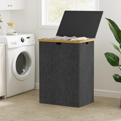 WOWLIVE 180L Laundry Hamper 3 Section, Bamboo Laundry Basket with lid, Extra Large Dirty Clothes Hamper with Removable Bags, Laundry Bin Organizer Storage for Dorm Bedroom Bathroom, Black - color: Black, size: 180L (21.1 x 15.8 x 32.7 Inches)