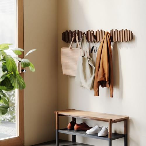 Umbra Picket Rail Hook Coat Rack, Aged Walnut (Pack of 3) - color: Walnut, size: 5-Hook (Pack of 3)