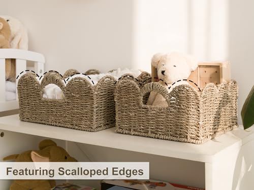 StorageWorks Scalloped Wicker Basket, Hand-woven Rattan Baskets with Built-in Handles, Seagrass Basket for Organizing and Decor, 2 Pack - color: Natural(Seagrass), size: 11 ½" L x 11 ½" W x 5 ¾" H