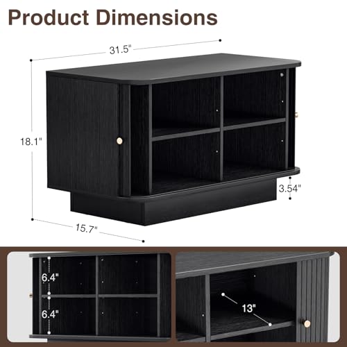 63" W Small Shoe Storage Bench, Shoe Bench Entryway with Sliding Doors and Adjustable Shelvs, Wooden Low Cabinet for Hallway, Living Room, Bedroom, Apartment, Dorm, Mudroom, Garage, Black, 2PCS - color: Black, size: 31 W * 2