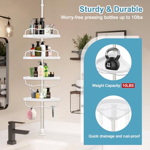 Corner Shower Caddy Tension Pole, Rustproof Bathtub Storage Organizer with 4 Adjustable Shelves, Bathroom Shower Rack Shampoo Holders for Inside Shower, 40"-120" Floor to Ceiling Shower Caddy Silver - color: Silver