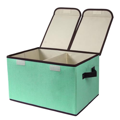 Foldable Fabric Storage Box, 16.5 x 11.8 x 9.8 inches (L x W x H), with Double-Lid & Dividers, Large Organizer for Home, Closet, Office(Green, 1 Pack) - color: Green, size: 1 Pack