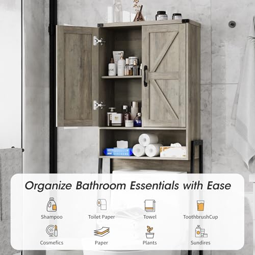Vabches Over The Toilet Storage Cabinet with 2-Door Design Bathroom Organizers and Storage with Anti-Tip Device Over Toilet Organizer with Shelves for Bathroom,Restroom,Laundry Grey - color: Grey