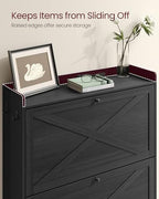VASAGLE Shoe Storage Cabinet Organizer with 2 Flip Drawers, Freestanding Narrow Shoe Rack Cabinet for Entryway, Farmhouse Style, Fits 14 to 16 Pairs, Smoky Black UHSC203BJ01S - color: Smoky Black