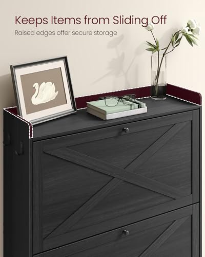 VASAGLE Shoe Storage Cabinet Organizer with 2 Flip Drawers, Freestanding Narrow Shoe Rack Cabinet for Entryway, Farmhouse Style, Fits 14 to 16 Pairs, Smoky Black UHSC203BJ01S - color: Smoky Black