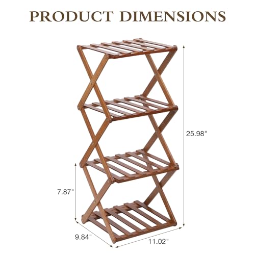 Bamboo Shoe Rack 4 Tier Foldable Shoe Rack Vertical Bamboo Shoe Organizer Free Standing Shelf for Entryway, Closet, Bedroom, Walnut Color - color: Walnut Color, size: 4-tier