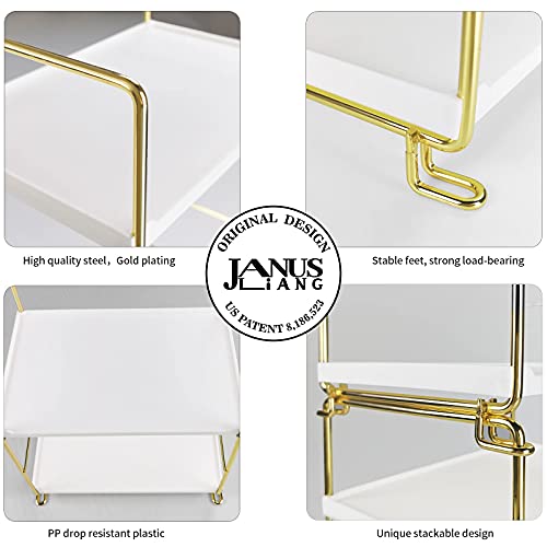 2-Tier Bathroom Countertop Organizer Perfume Organizer Makeup Shelf Bedroom Storage Tray or Kitchen Spice Rack (Gold) - color: White + Gold