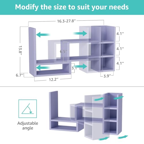 NUTIKAS Desk Shelves Desktop Organizer Shlef - Purple Office Organization for Top of Desk Organizers and Accessories Corner Bookshelf Table Top Shelving Small Hutch Decorations for Women Office - color: Purple
