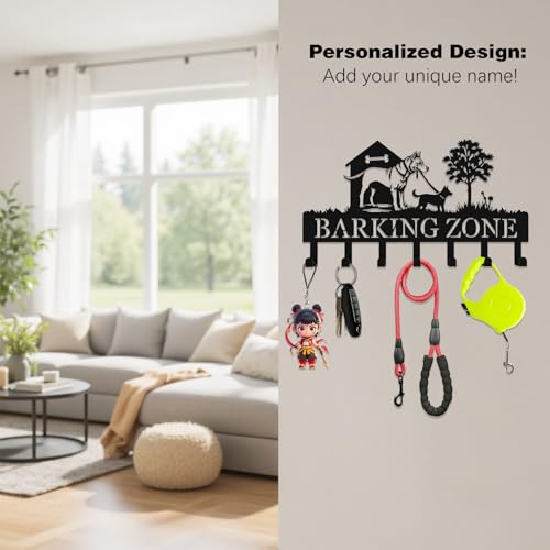 Custom Dog-Themed Key Hook Wall Decor,Personalized Engraved Metal Key Holder of Outdoor Doghouse&Daddy Dog and Puppy on Grass Design,Functional Key Hanger Wall Mount for Hallway - color: Doghouse& Dog