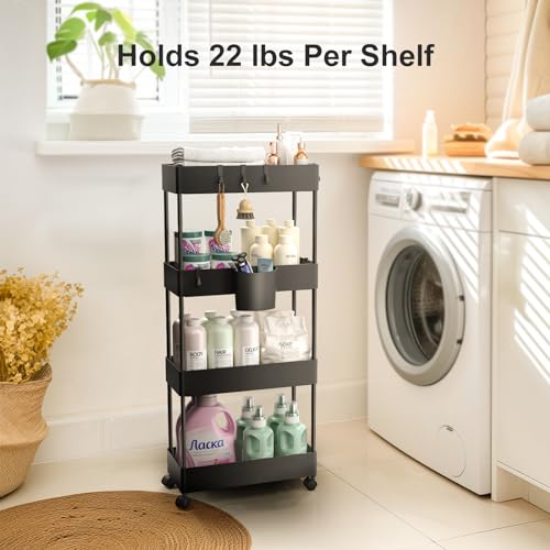 Pipishell Slim Storage Cart with Wheels - Bathroom Cart Organizer Storage, 4 Tier Rolling Carts for Bathroom, Laundry Room, Kitchen, Narrow Space, Black PIUC05 - color: Black, size: 4-Tier