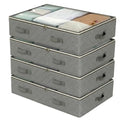 4 Pack Under Bed Storage, Closet Organizers and Storage Containers with Clear Window Foldable Underbed Storage Bags for Clothes,Shoes, Blankets Pillows, Linen Sheets, Grey