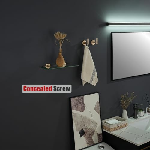 JQK Bathroom Glass Shelf, Tempered Glass Shower Storage 12 by 5 inches, 304 Stainless Steel Champagne Bronze Wall Mount, TGS101L12-CB - color: Champagne Bronze, size: 12 Inch (1 Pack)