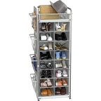 Simple Houseware 16 Cube Shoe Stand Tower Rack 8 Tier with Top Shelf and Side Hanging Pockets, Gray - color: Gray