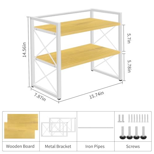 YINMIT Desktop Shelf Organizer, 2 Tier Office Shelves, Wood Desk Organizer Storage Rack and Freestanding Display Shelf for Office, Dormitory, Home (White Wood) - color: White+wood