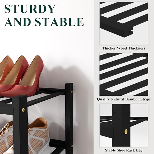 Smiry Bamboo Shoe Rack for Closet, 2 Tier Small Wooden Stackable Shoe Organizer, Free Standing Shoes Storage Shelf for Entryway, Front Door Entrance, Black - color: Black, size: 2 Tier - Small
