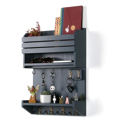 Key Holder, Wall Mounted Mail Organizer, Keys Holder on Wall with 9 Key Hooks, Gray - color: Gray
