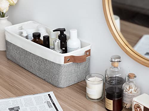 StorageWorks Narrow Storage Bins, Small Basket for Closet and Shelves, Fabric Organizer with Handles, Toilet Paper Storage, Grey and White, 2-Pack - color: Grey and White, size: 15"L x 6"W x 5"H