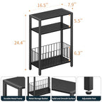 Yoobure Narrow Side Table with Storage Basket, Small End Table for Small Spaces, Skinny Side Tables Living Room Bedroom Office, Slim Nightstand 3 Tier Bedside Table Space-Saving for Magazine, Black - color: Black