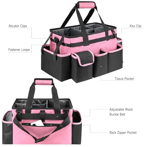 Cleaning Caddy,Large Cleaning Bags for Housekeepers,Cleaning Supplies Organizer with Handle,Pink - color: Pink, size: Large