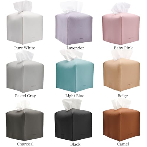 Tissue Box Cover Holder, Square with Bottom Belt by Carrot's Den - PU Leather Decorative Organizer for Tabletop, Bathroom, Car, Office (Light Blue) - color: Light Blue