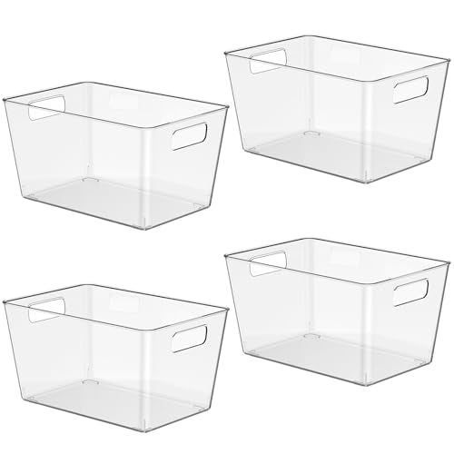 4 Pack Clear Plastic Storage Bins, 11" Large Pantry Organizer Bins with Handles, Plastic Containers for Refrigerator,BPA-Free Perfect for Kitchen,Fridge,Cabinet,Pantry,Bathroom,Closet Organization - color: 4 Pack
