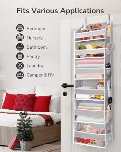 ULG Over The Door Organizer with 6 Large Pockets 12 Side Pockets, 50lbs Weight Capacity Door Hanging Organizer for Bedroom, Bathroom, Pantry, Nursery Storage, Gray - color: Light Gray, size: 1 Pack