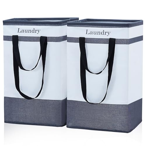 FairyHaus Laundry Basket 78L, 2Pack Laundry Hamper with Easy Carry Handles, Collapsible Laundry Baskets Hampers for Bathroom Clothes Storage Black - color: Black, size: 78L